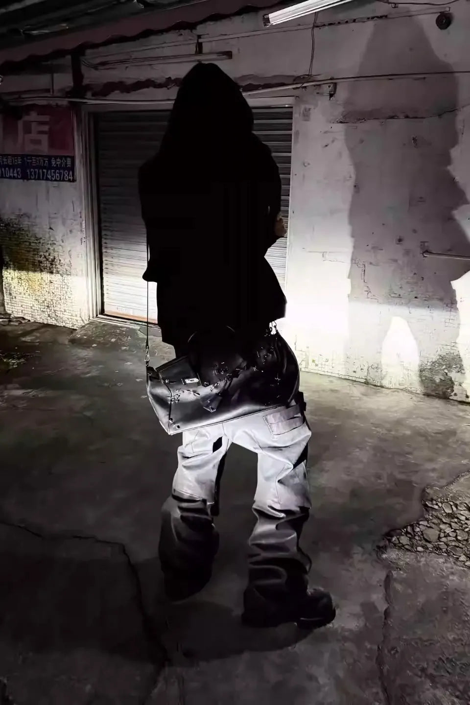 Double Knee Lace Up Curved Dirty Loose Jeans