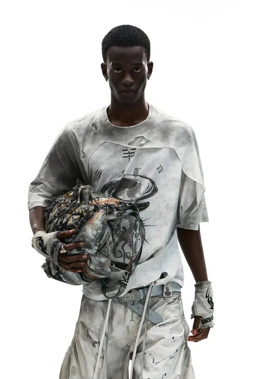 Double Layer Distressed Mythology Print T-Shirt