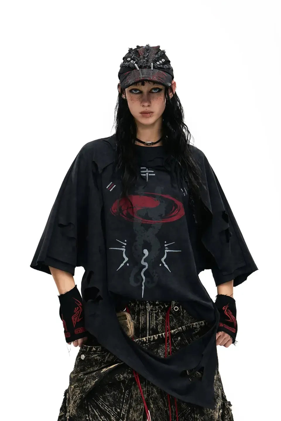 Double Layer Distressed Mythology Print T-Shirt