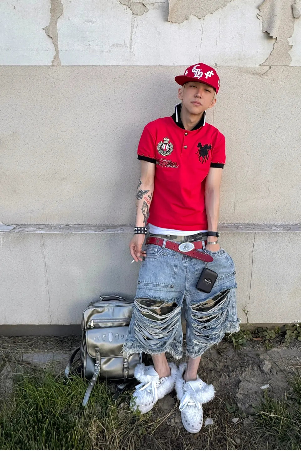 Double Waistband Extreme Distressed Shorts