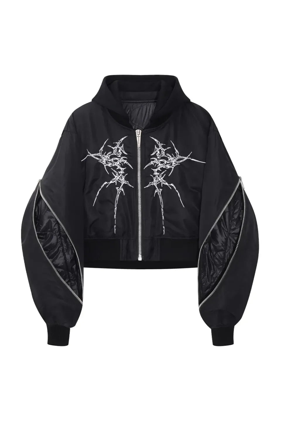 Double Zip Bone Print Hooded Jacket
