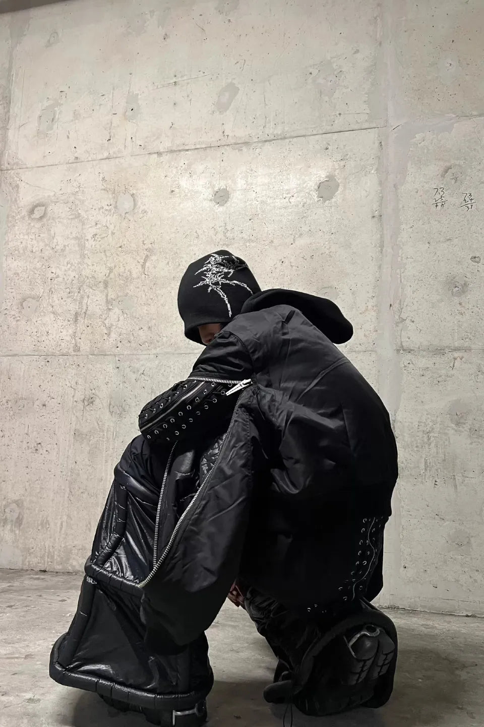 Double Zip Bone Print Hooded Jacket