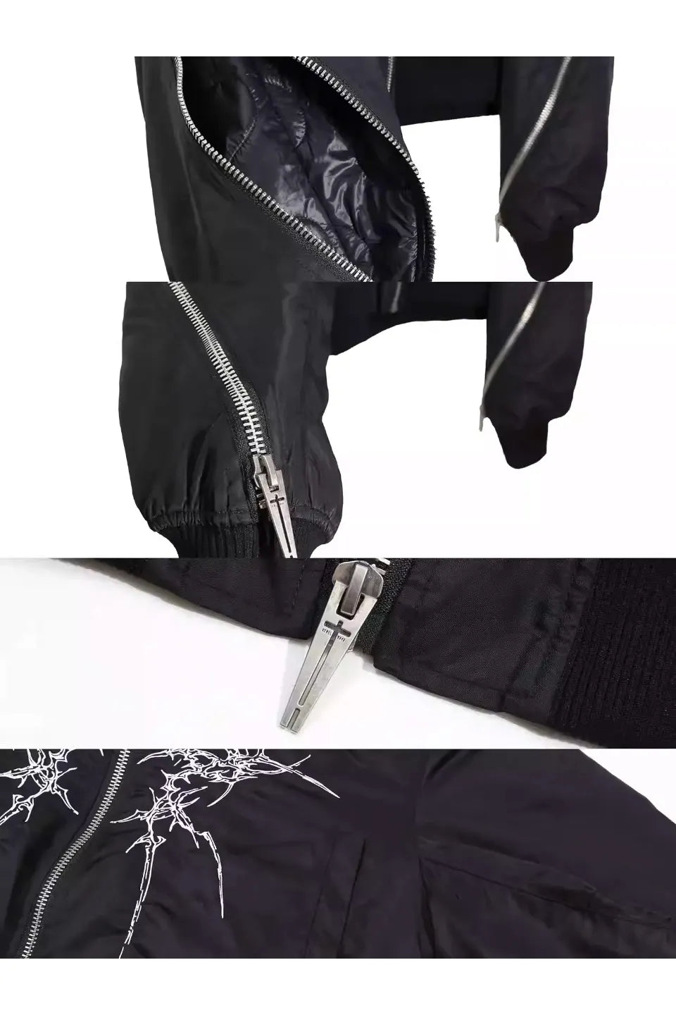 Double Zip Bone Print Hooded Jacket
