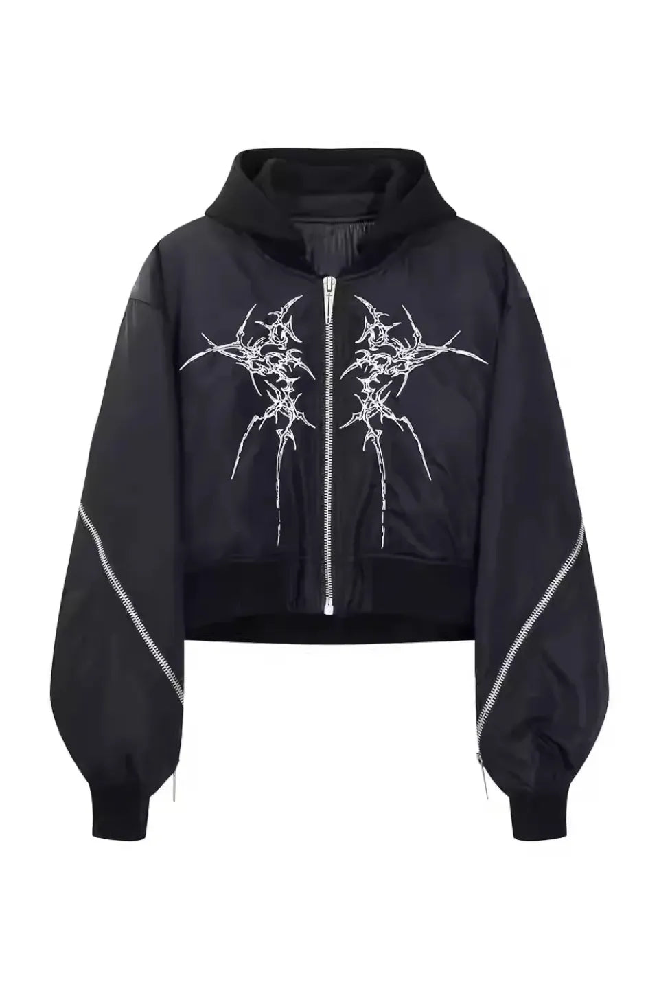 Double Zip Bone Print Hooded Jacket