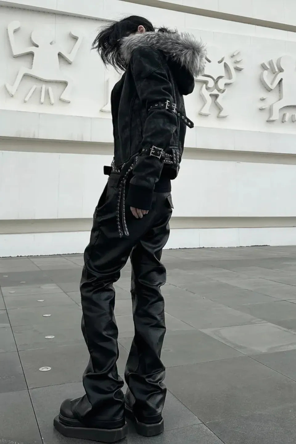 Double Zip Faux Leather Flare Pants