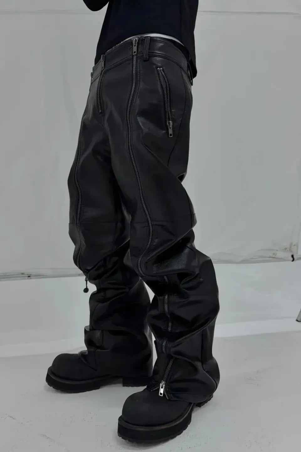 Cinder Vein | Double Zip Faux Leather Flare Pants Cinder Vein | Double Zip Faux Leather Flare Pants