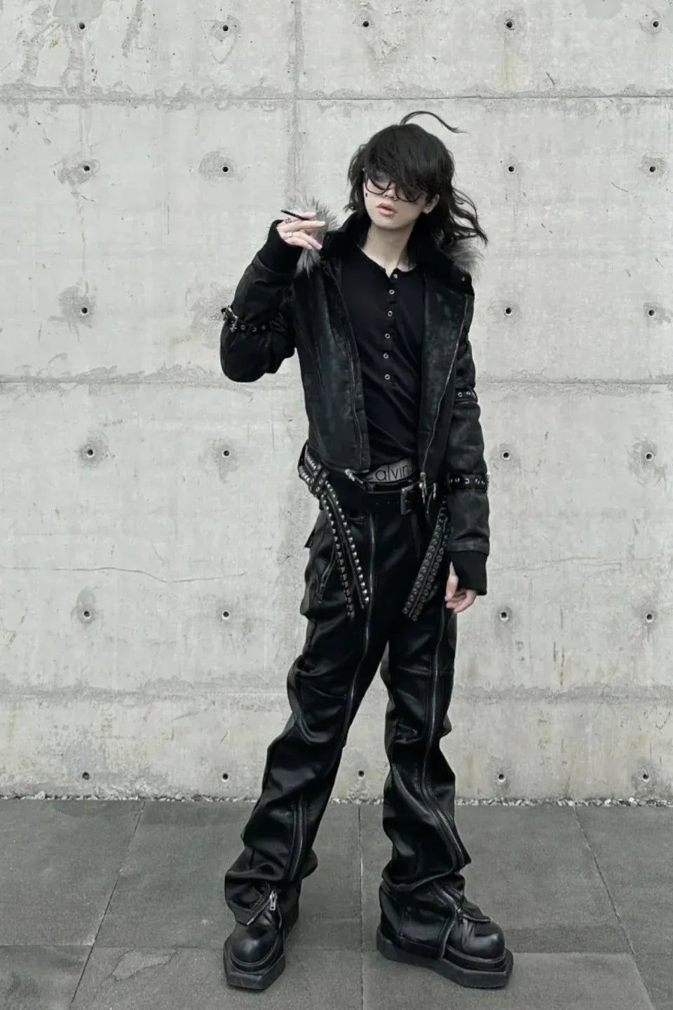 Double Zip Faux Leather Flare Pants