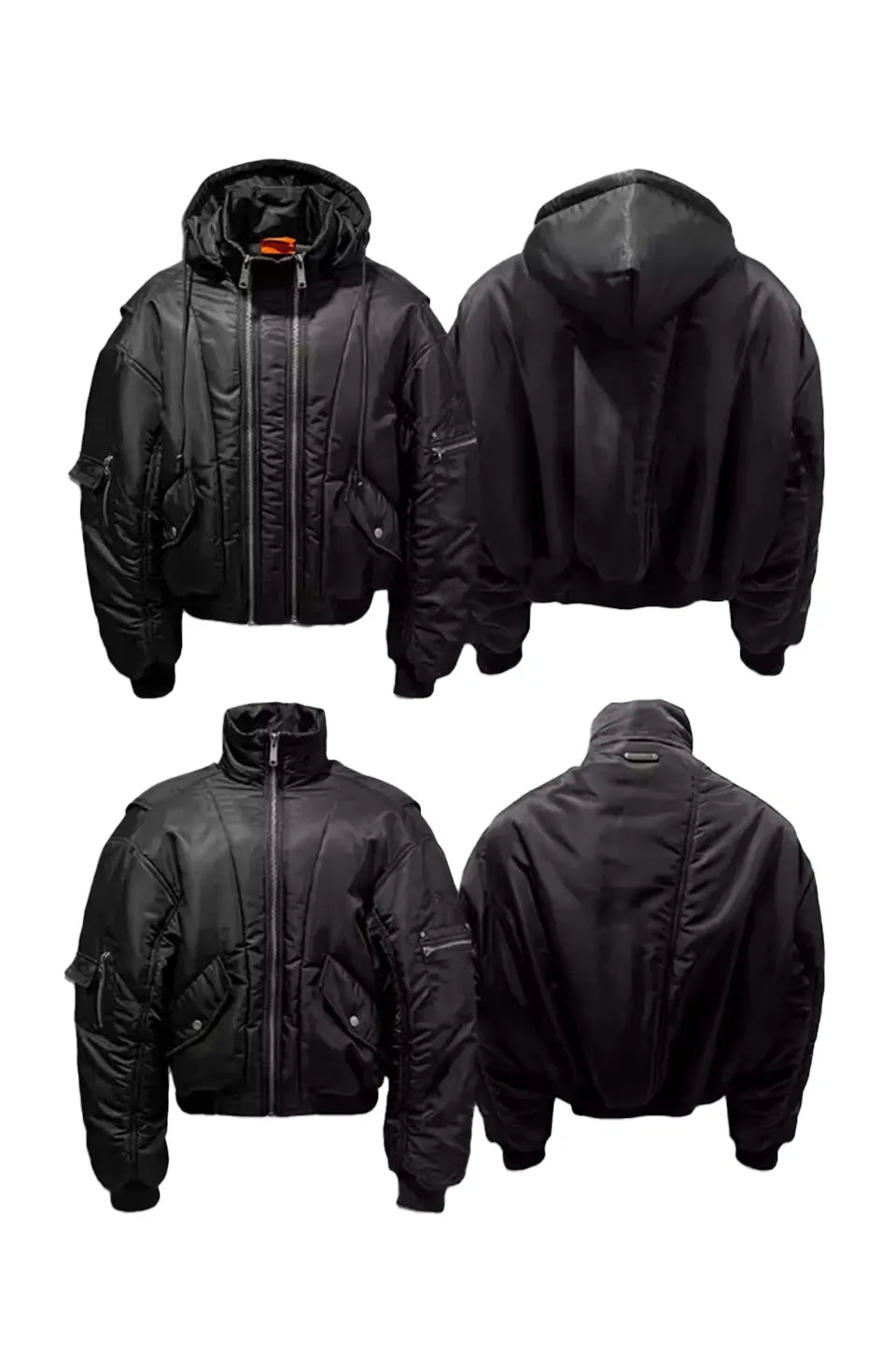 Double Zipper Nylon Detachable Hood Bomber
