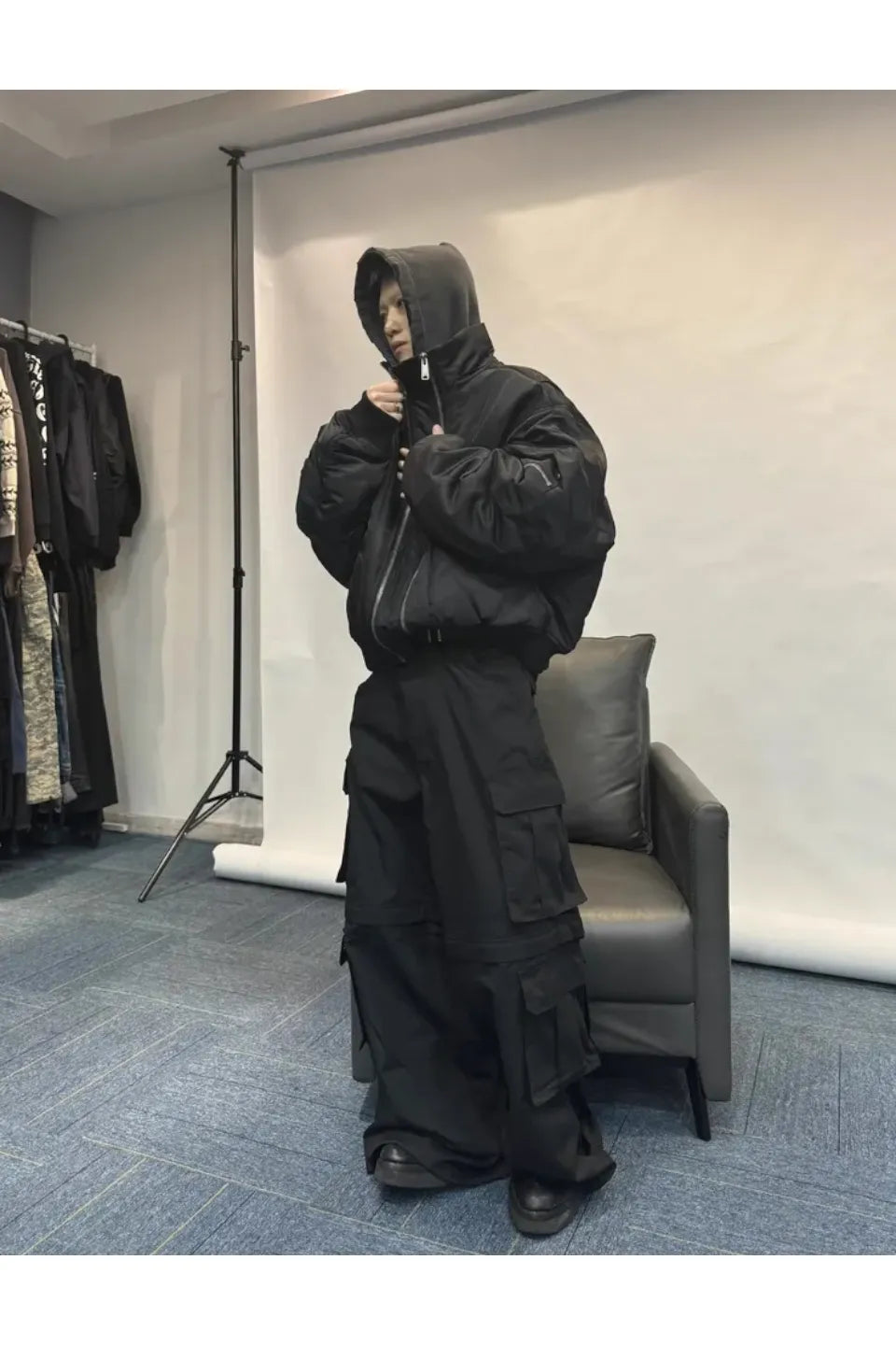 Double Zipper Nylon Detachable Hood Bomber