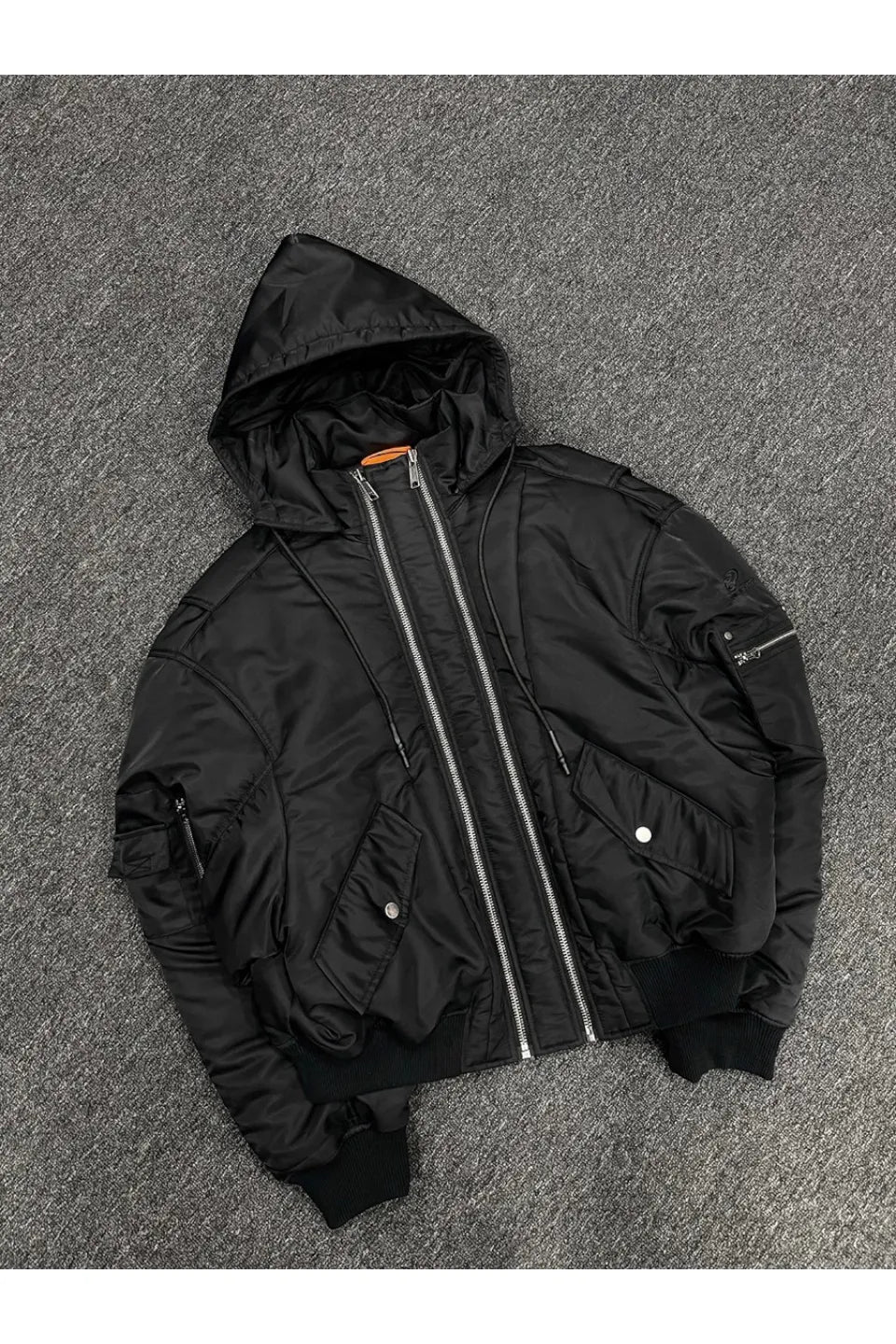 Double Zipper Nylon Detachable Hood Bomber