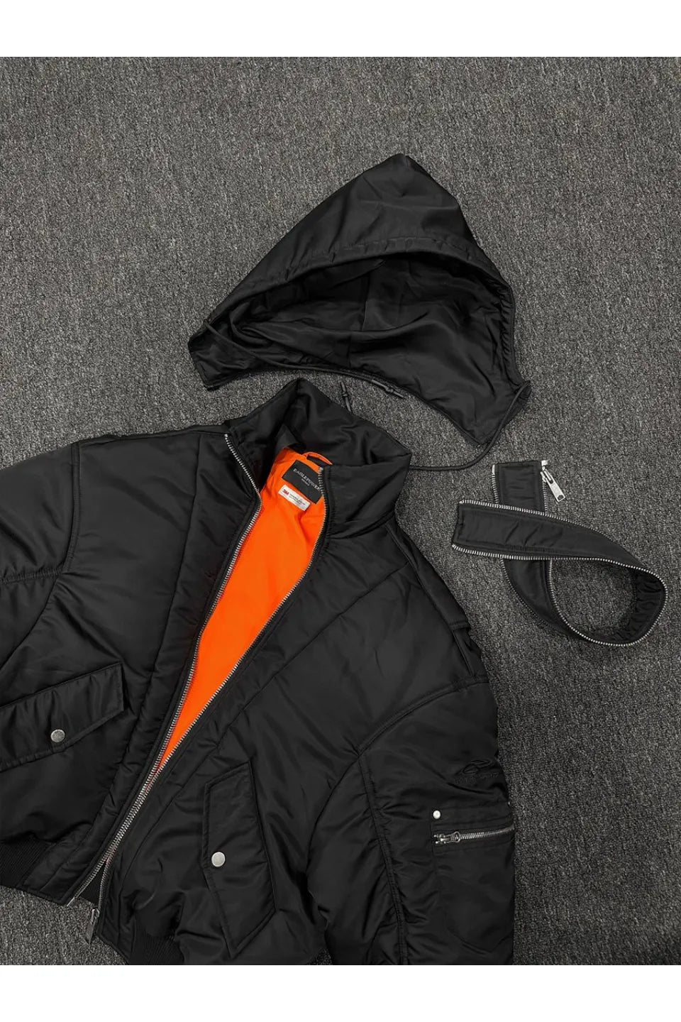 Double Zipper Nylon Detachable Hood Bomber