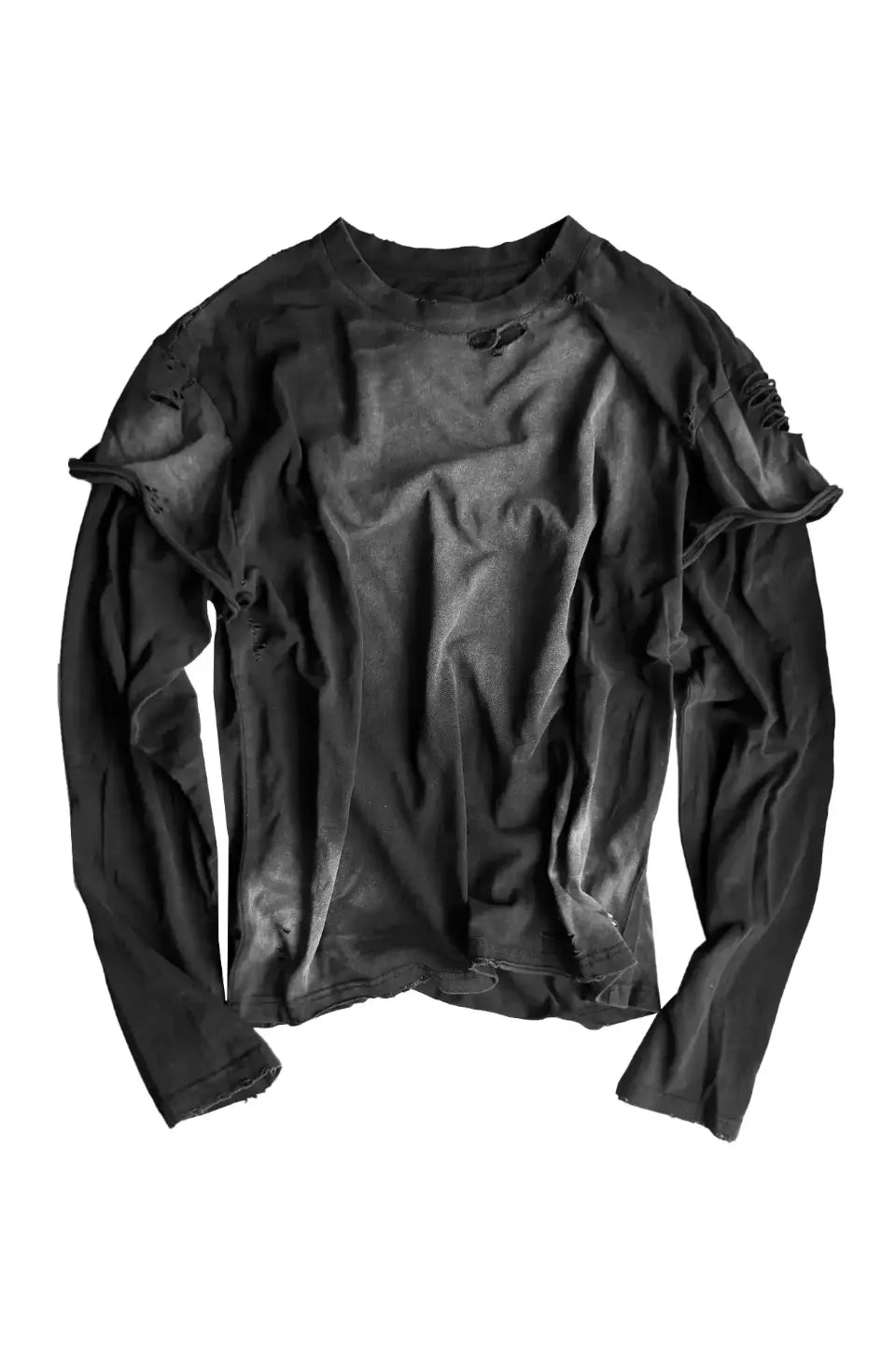 Double Layer Distressed Crinkled LS T-shirt