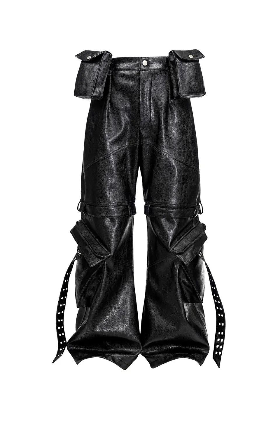 Double Waist Bag Structured Leather Pants