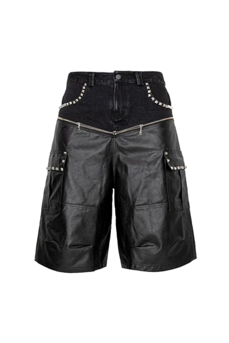 Double Waistband PU Panel Cargo Shorts