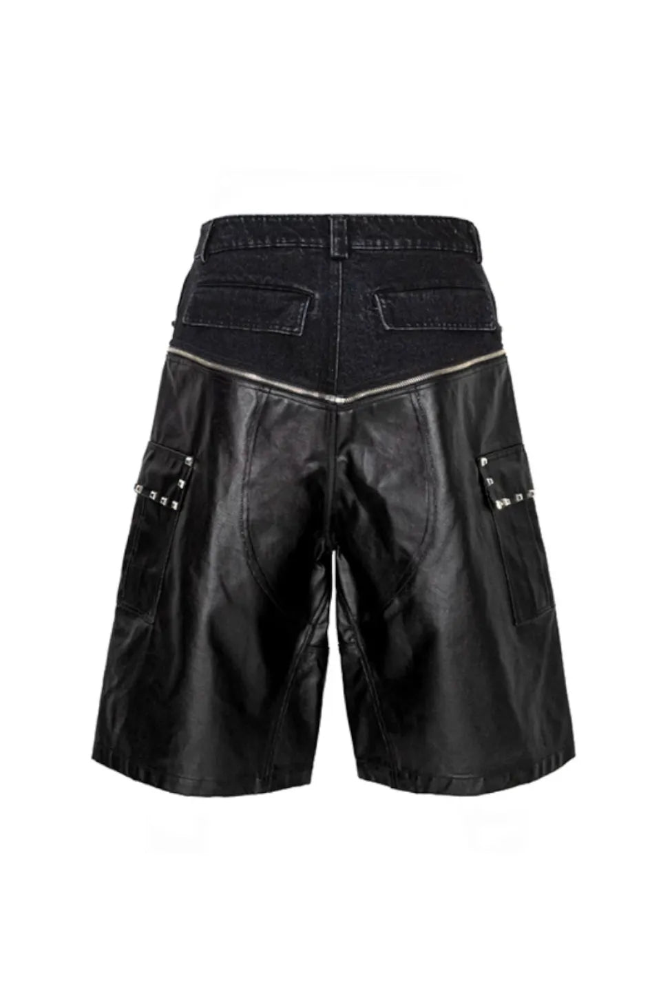 Double Waistband PU Panel Cargo Shorts