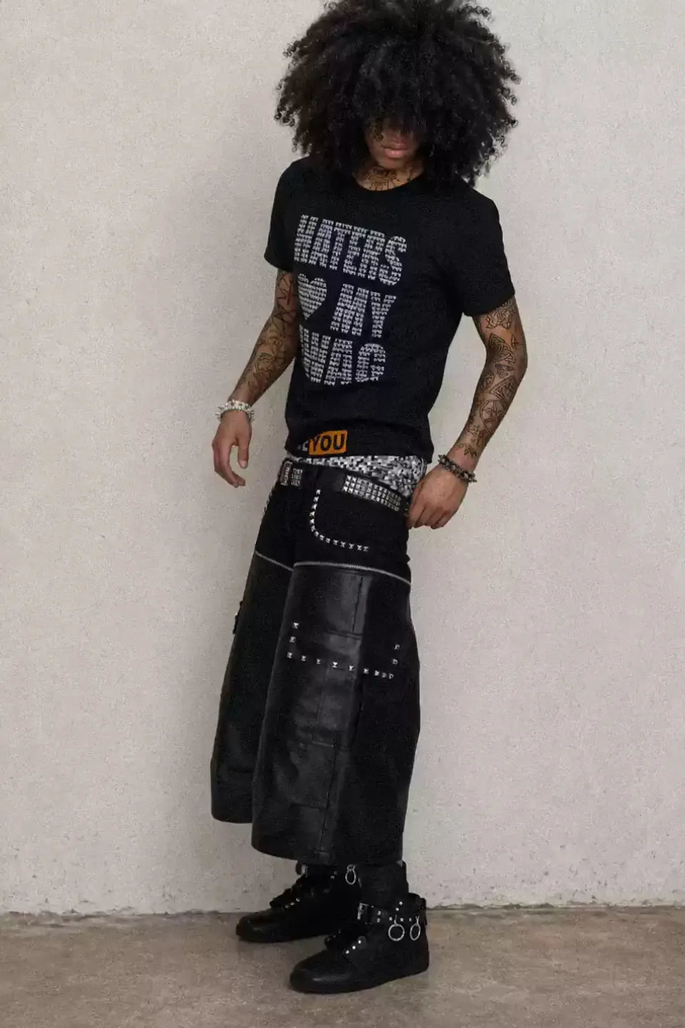 Double Waistband PU Panel Cargo Shorts