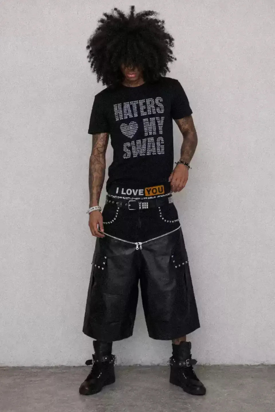 Double Waistband PU Panel Cargo Shorts