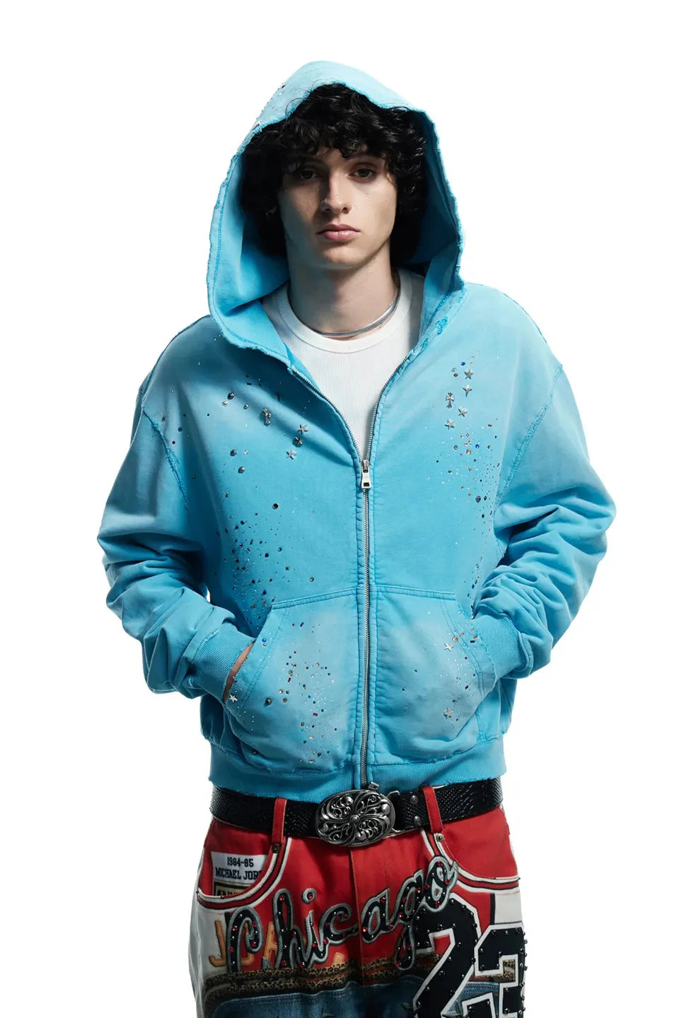 Dreamcore Virgin Mary Rhinestone Zip Hoodie