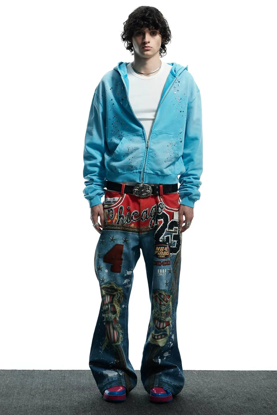 Dreamcore Virgin Mary Rhinestone Zip Hoodie