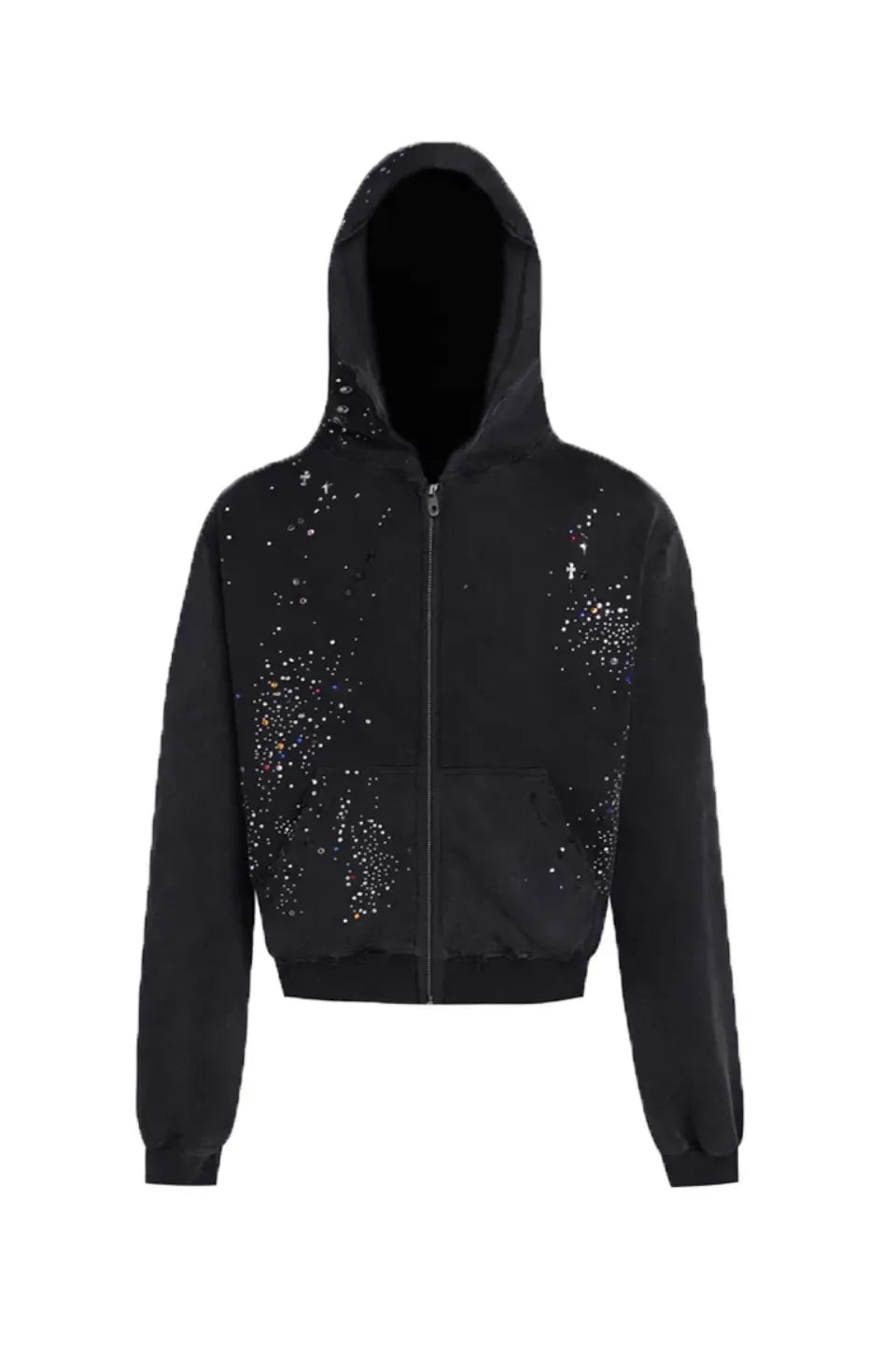 Dreamcore Virgin Mary Rhinestone Zip Hoodie