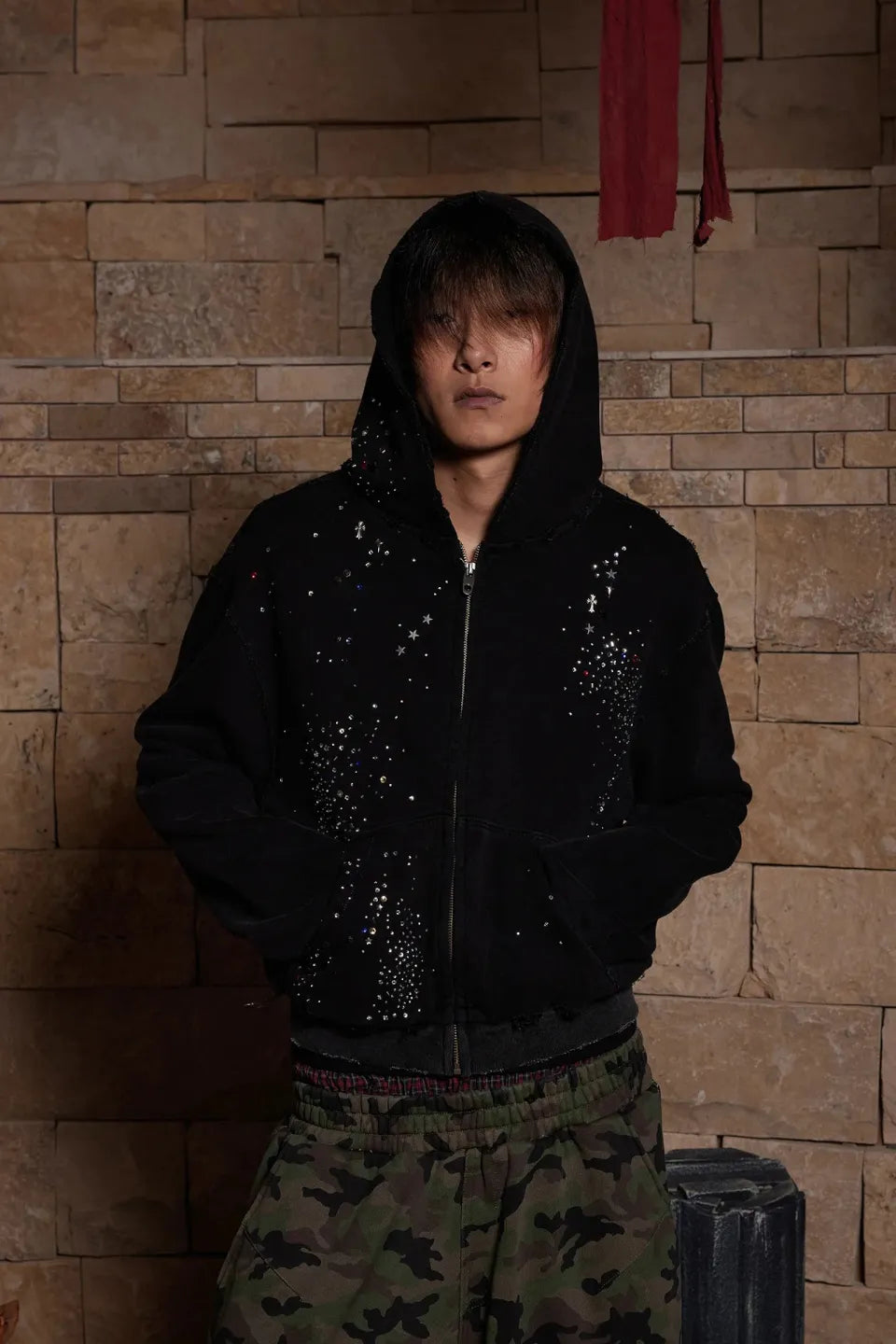 Dreamcore Virgin Mary Rhinestone Zip Hoodie
