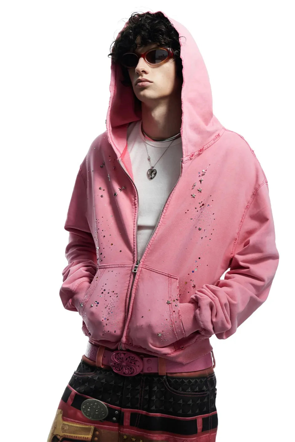 DND4DES | Dreamcore Virgin Mary Rhinestone Zip Hoodie ライン