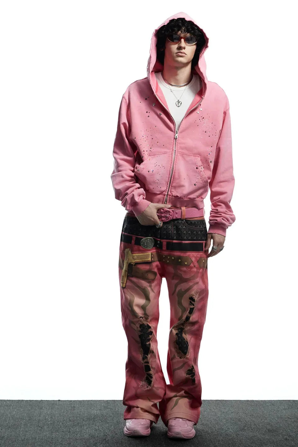 Dreamcore Virgin Mary Rhinestone Zip Hoodie