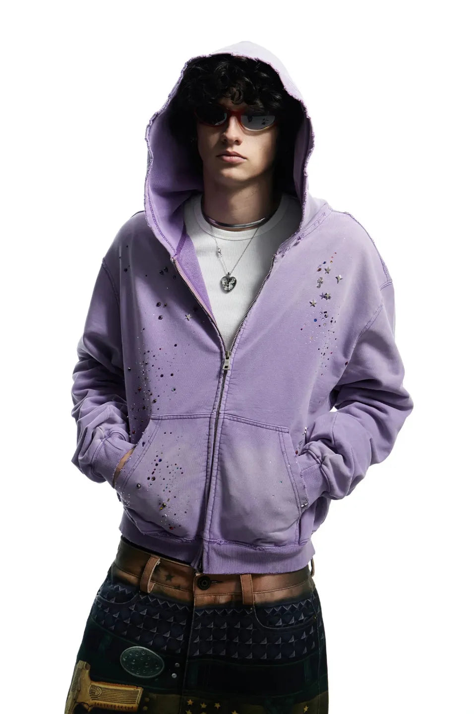 DND4DES | Dreamcore Virgin Mary Rhinestone Zip Hoodie ライン