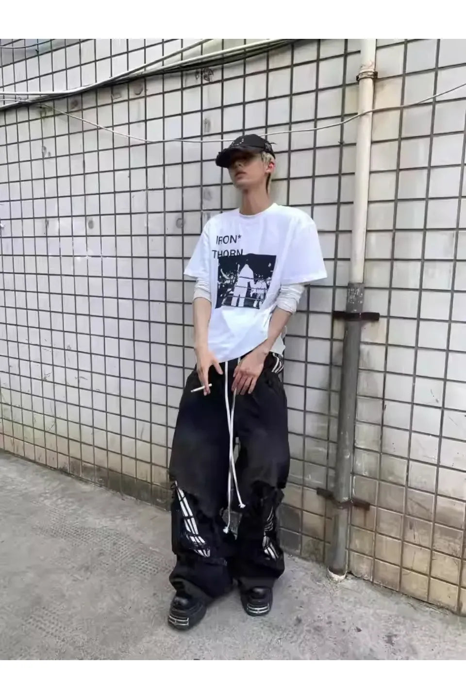 Dual Waist Distressed Baggy Jeans