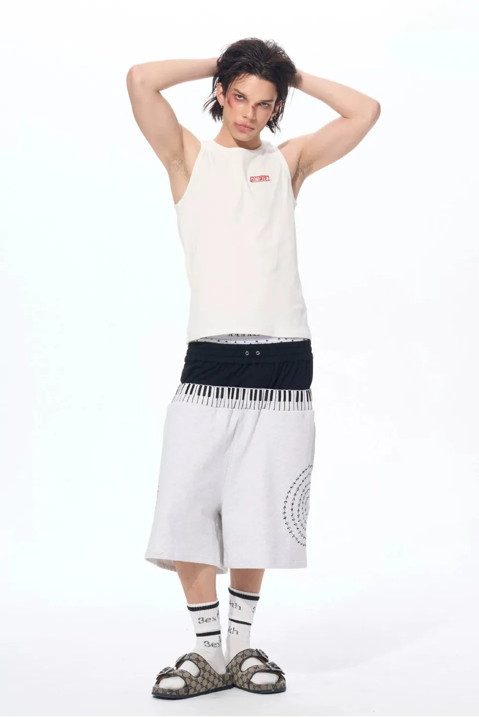 Dual Waist Piano Music Note Cropped Sweatpants