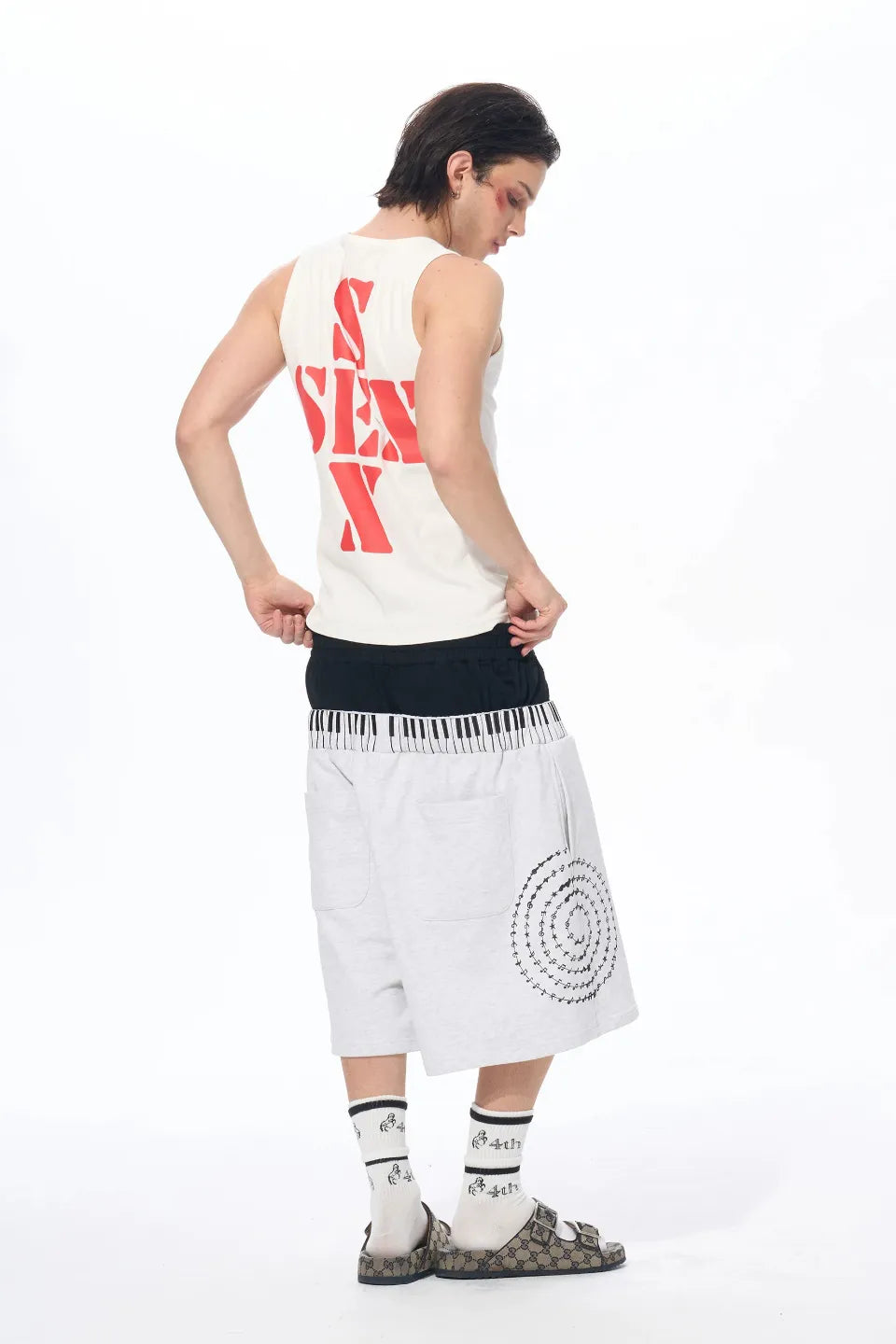 Dual Waist Piano Music Note Cropped Sweatpants