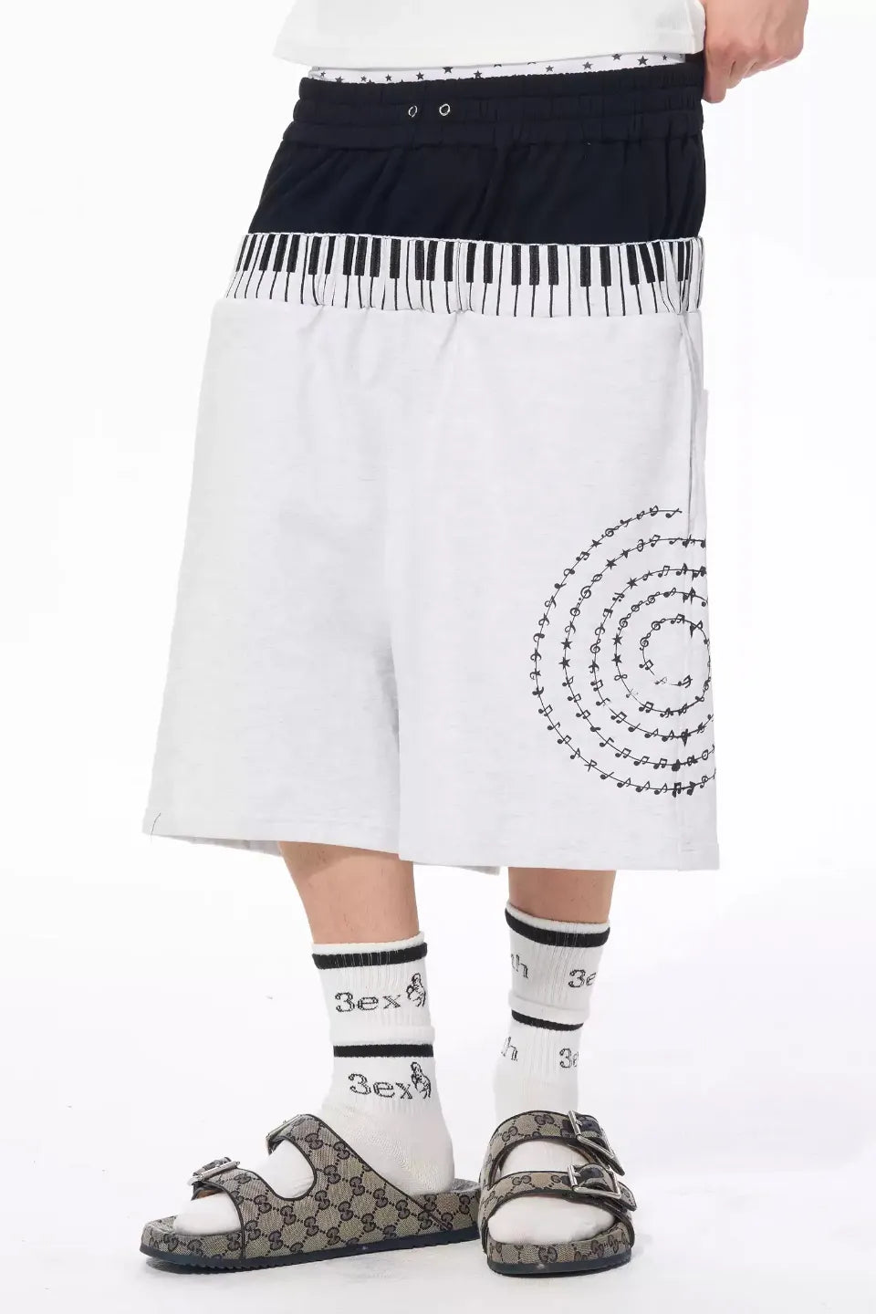 Dual Waist Piano Music Note Cropped Sweatpants