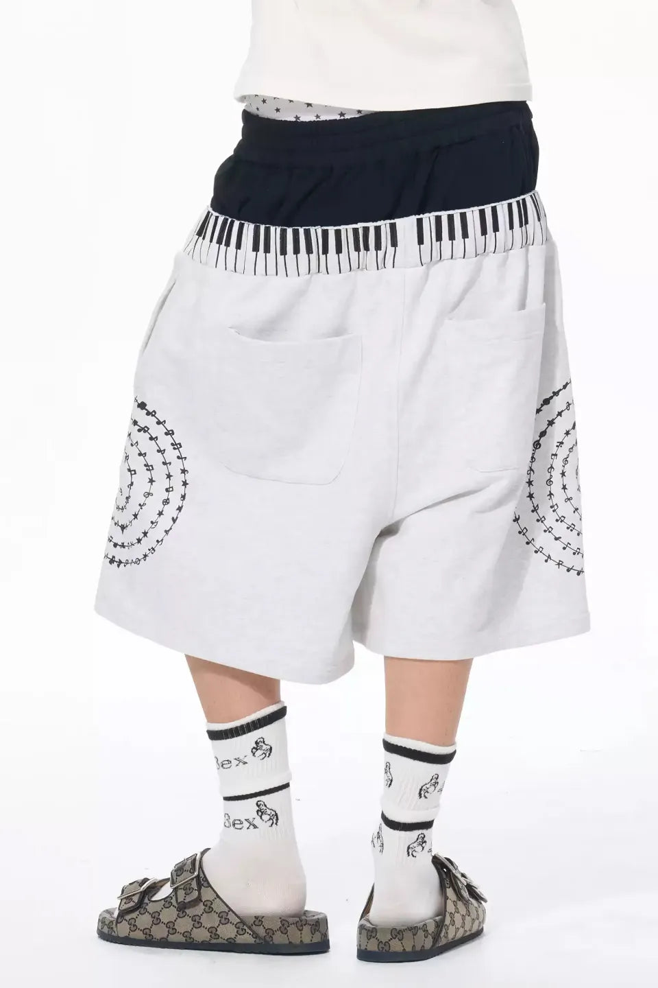 Dual Waist Piano Music Note Cropped Sweatpants