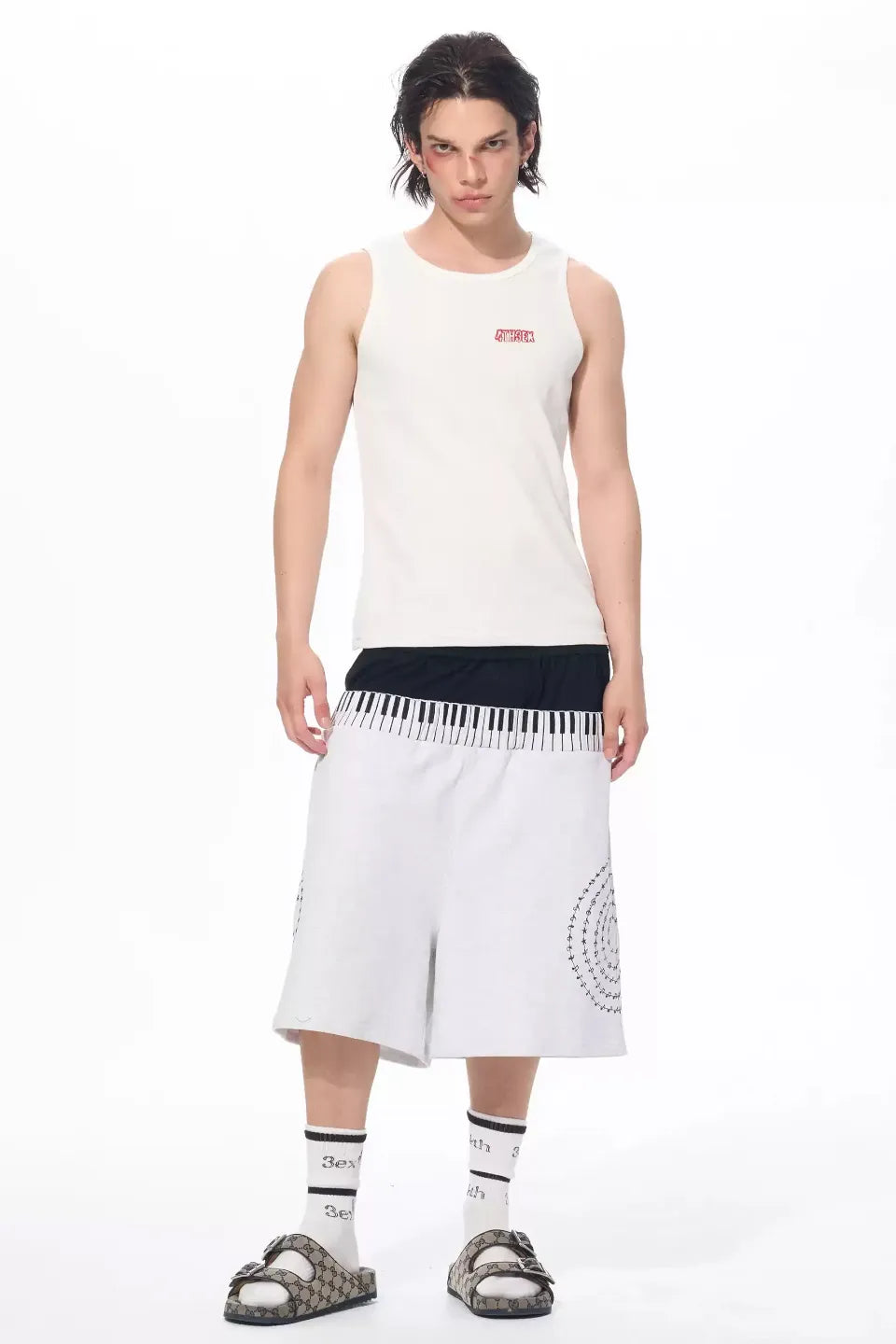 Dual Waist Piano Music Note Cropped Sweatpants
