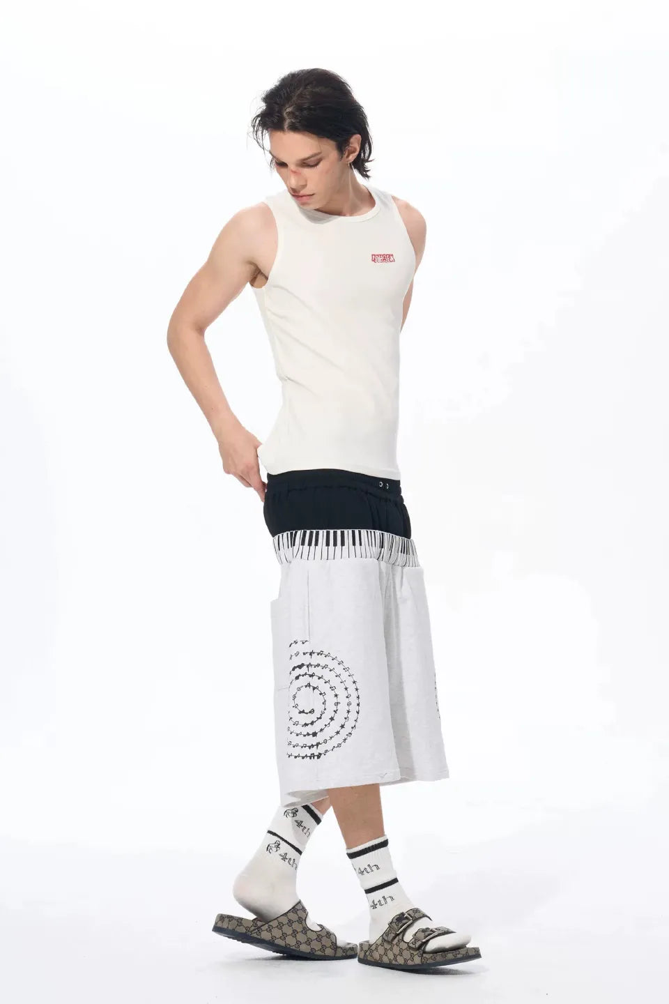 Dual Waist Piano Music Note Cropped Sweatpants