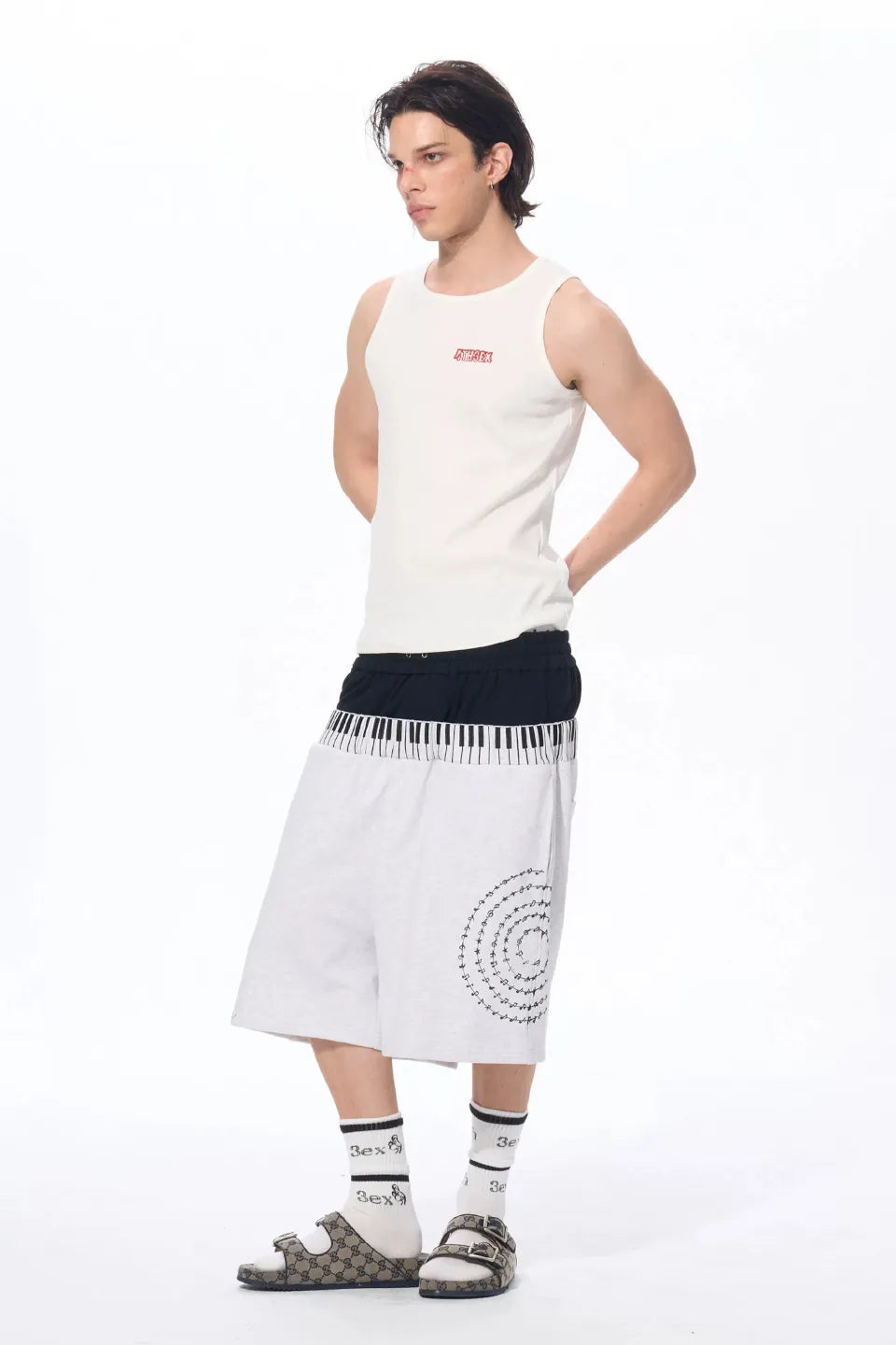 Dual Waist Piano Music Note Cropped Sweatpants