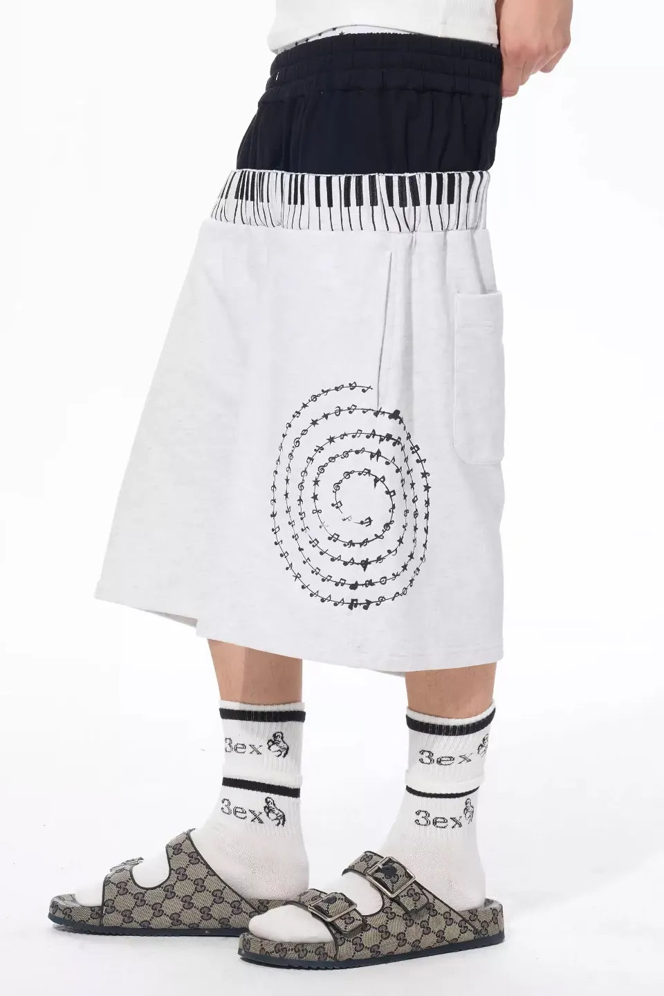 Dual Waist Piano Music Note Cropped Sweatpants