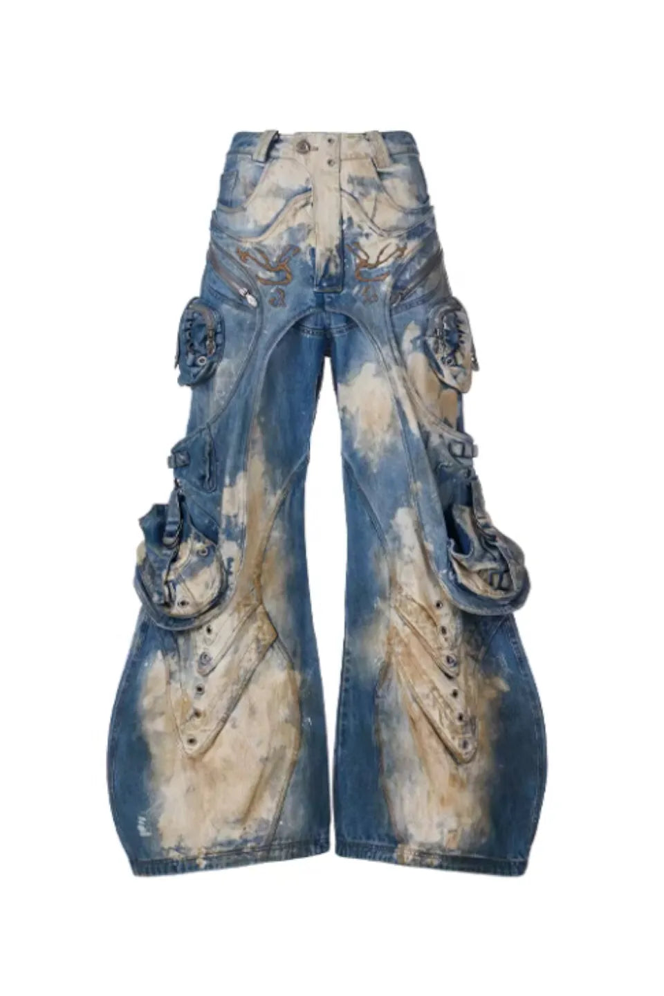 Embroidered Blue to White Gradient Denim Jeans