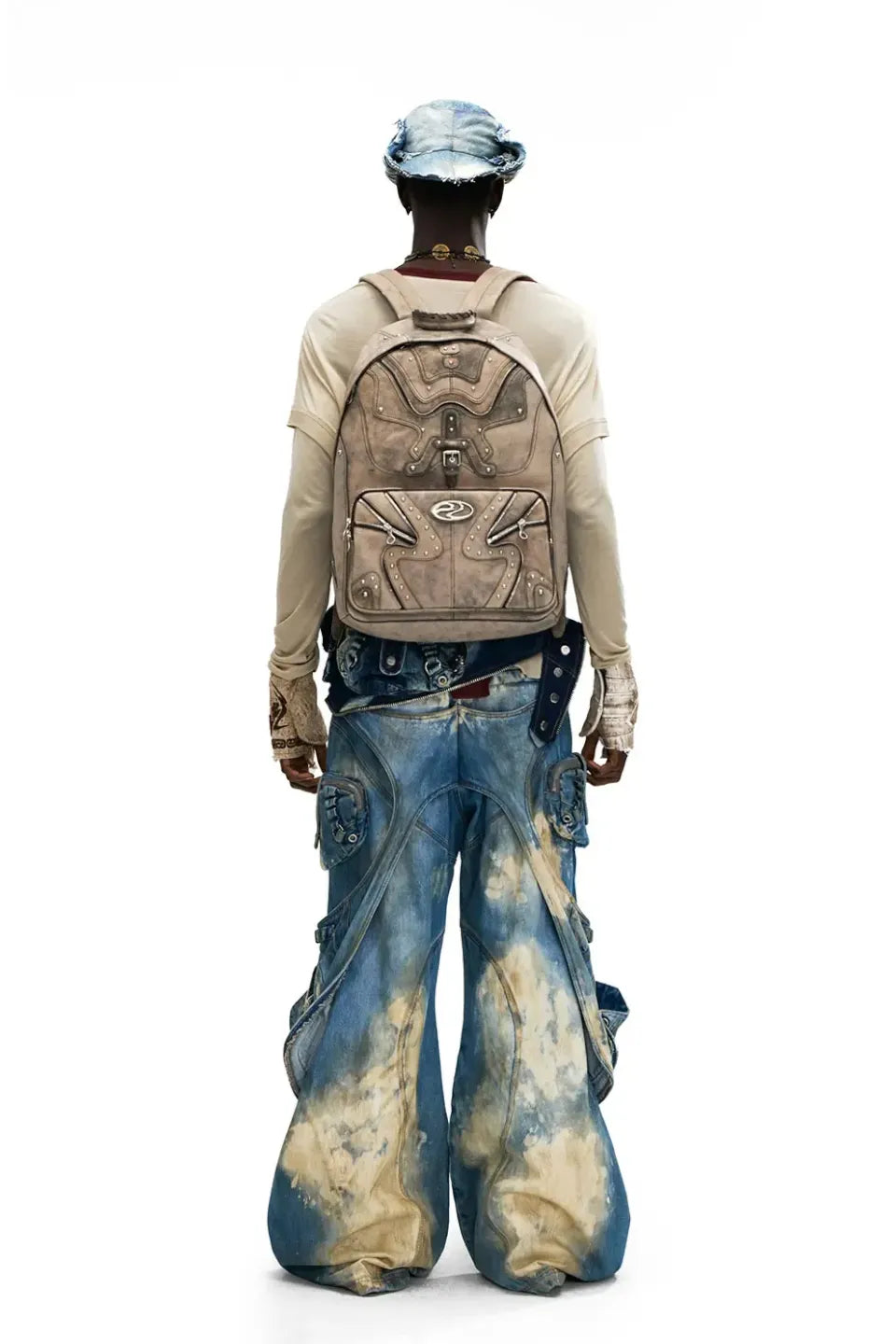 Embroidered Blue to White Gradient Denim Jeans