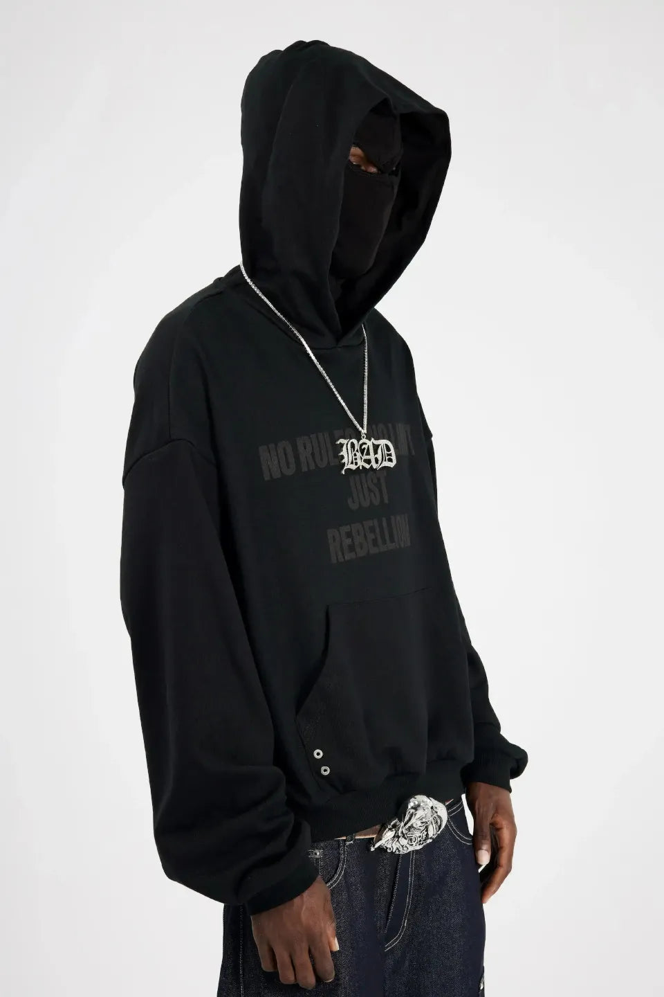 Embroidered Slogan Mask Oversized Hoodie