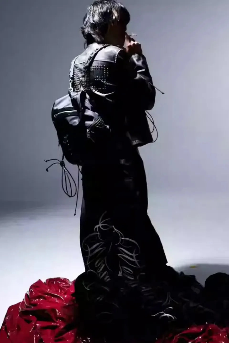 Embroidered Ultra Long Nylon Pants