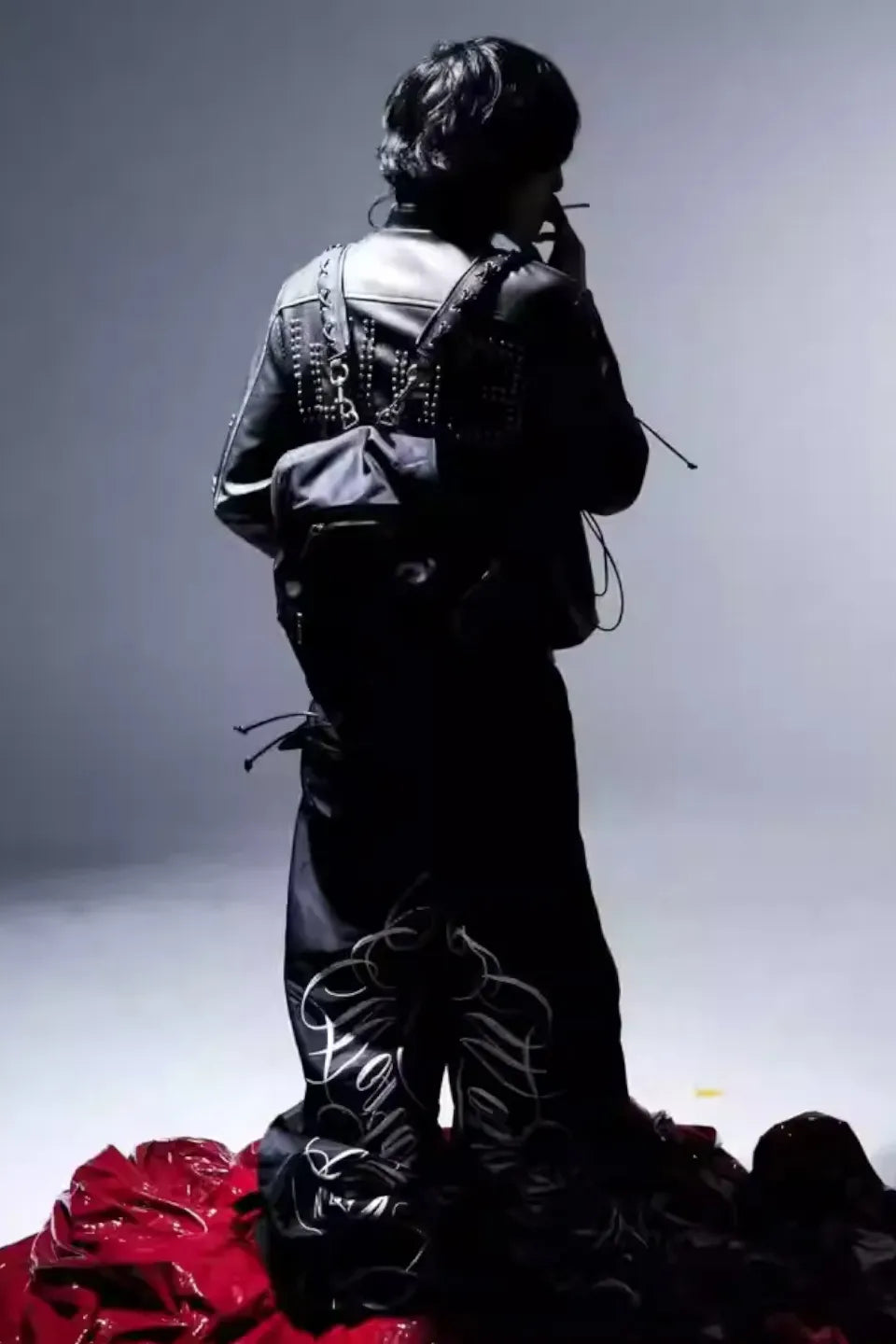 Embroidered Ultra Long Nylon Pants