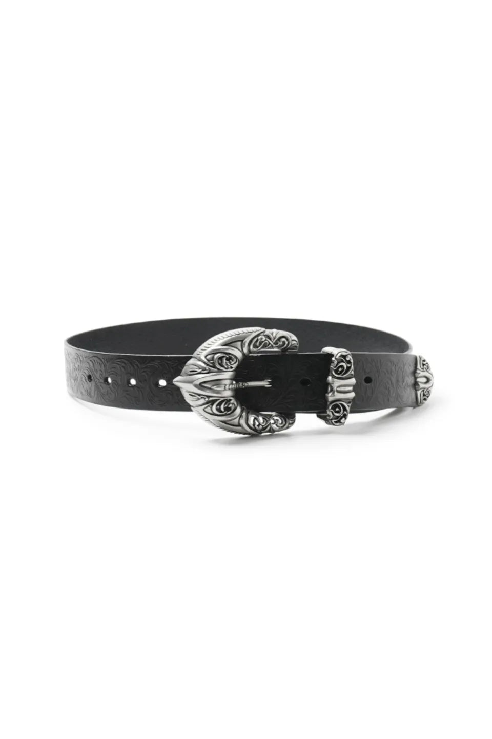 Engraved Chrome Buckle Vine Tooled Belt