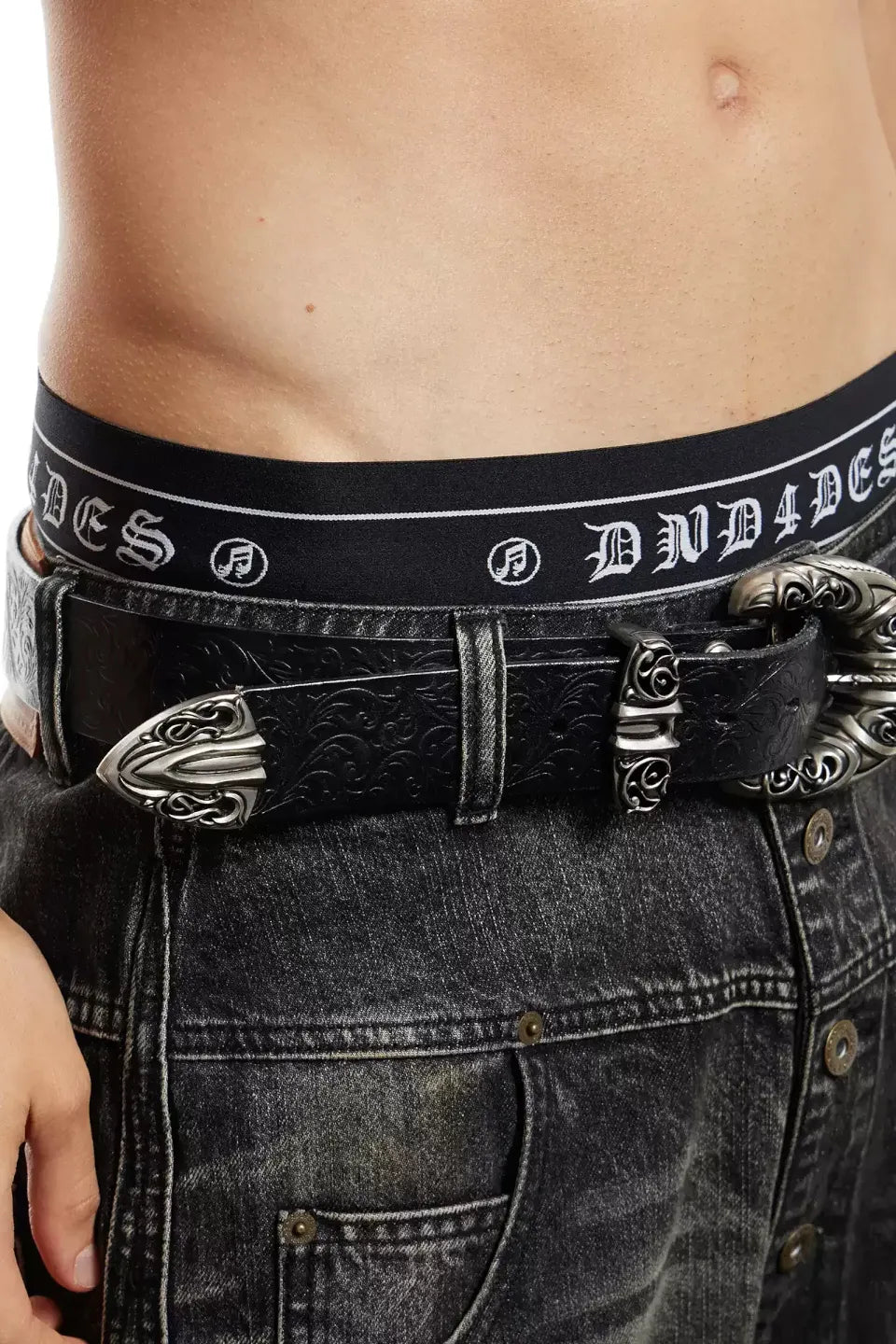 Engraved Chrome Buckle Vine Tooled Belt