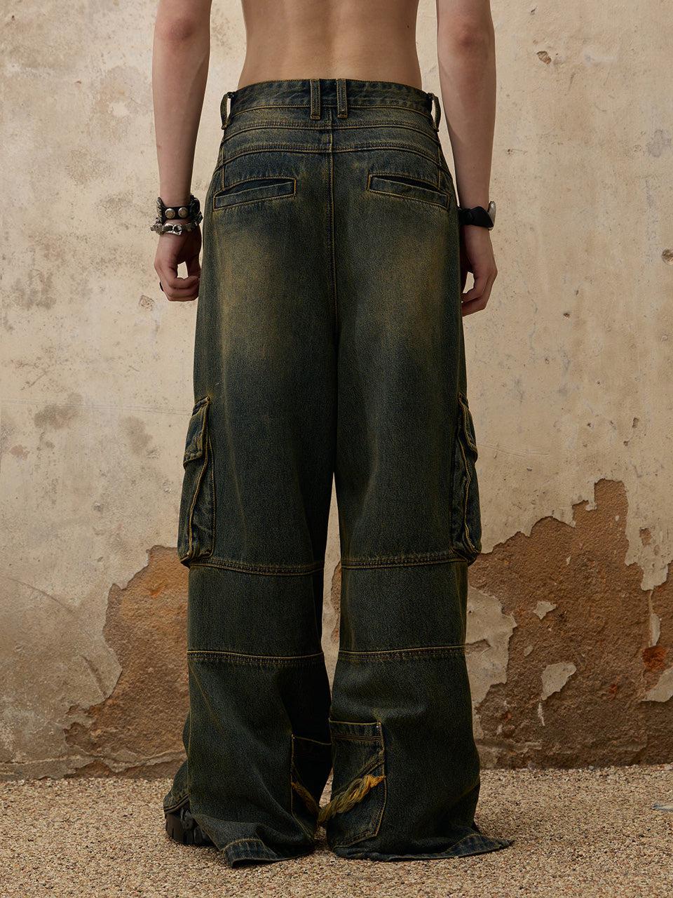 Fade Wash Overall Denim Jeans