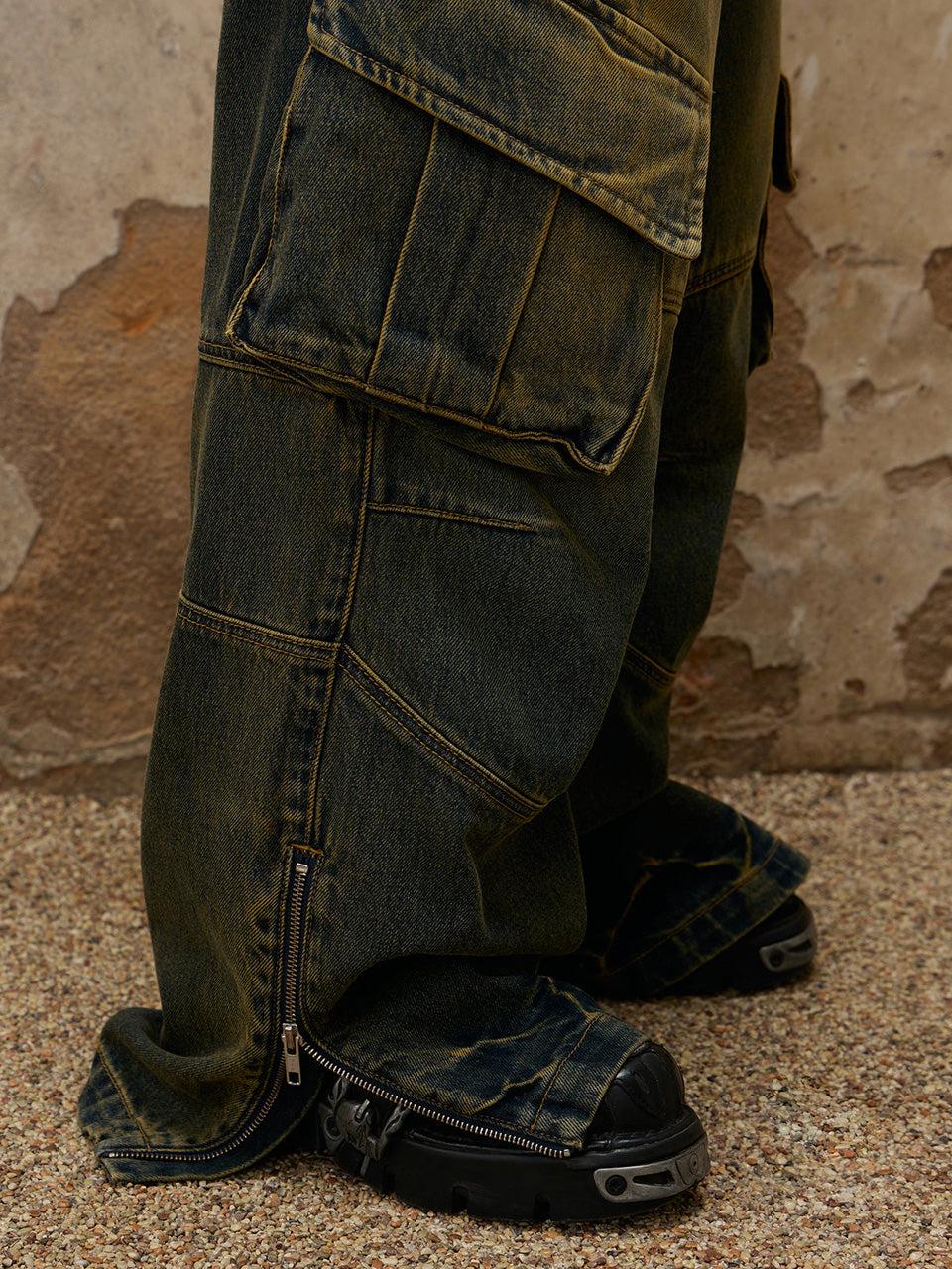 Fade Wash Overall Denim Jeans