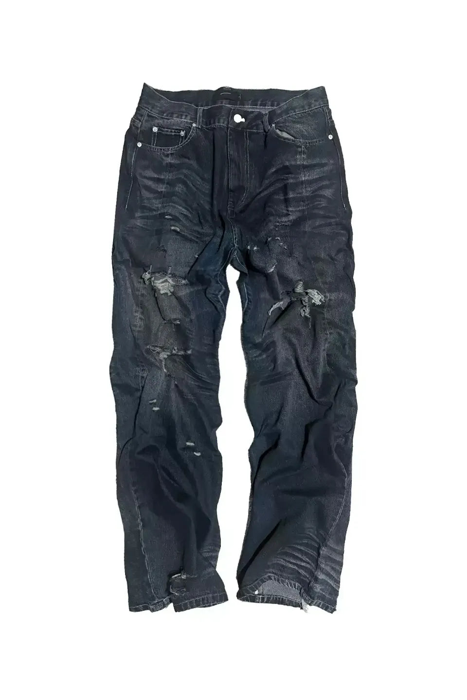 Faded Indigo Crinkled Splattered Straight Jeans
