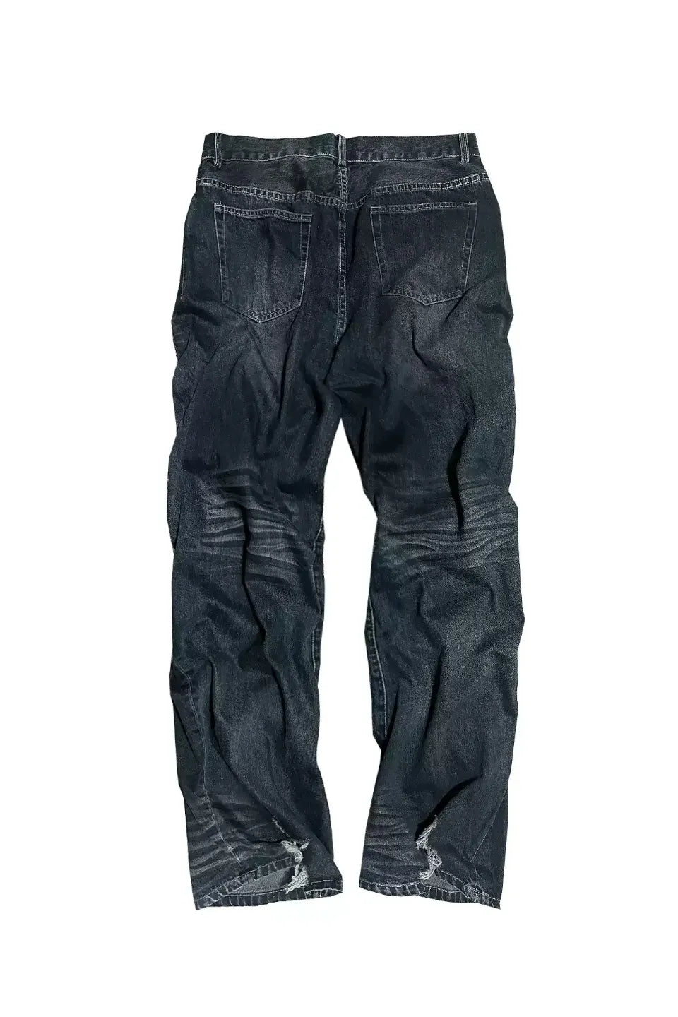 Faded Indigo Crinkled Splattered Straight Jeans