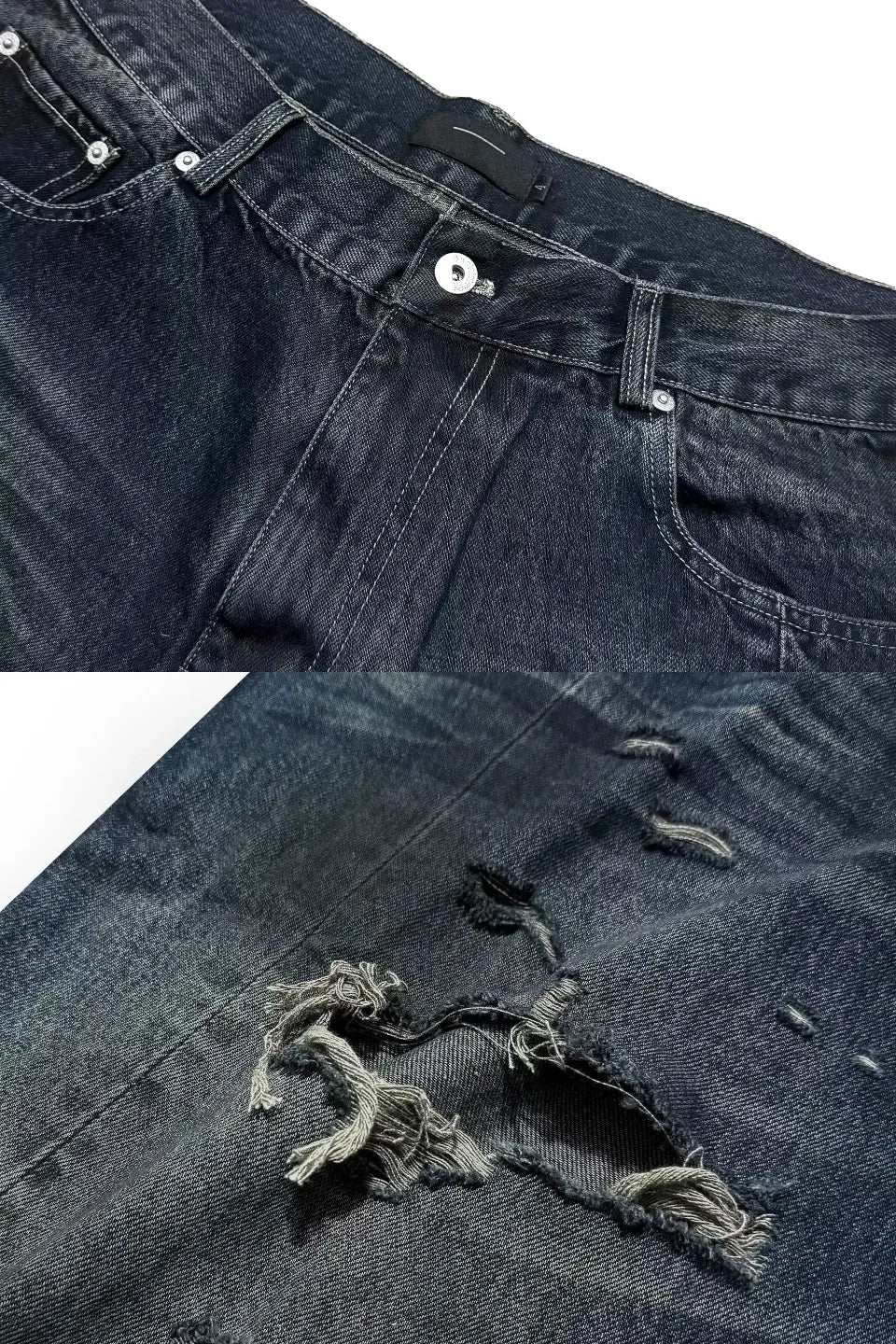 Faded Indigo Crinkled Splattered Straight Jeans