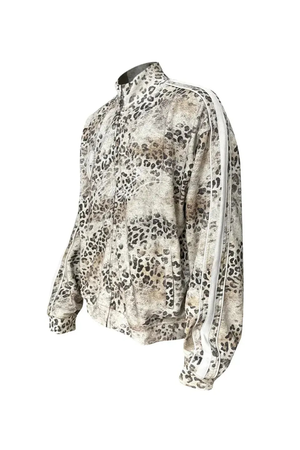 Faded Leopard Stand Collar Zip Sweat Jacket